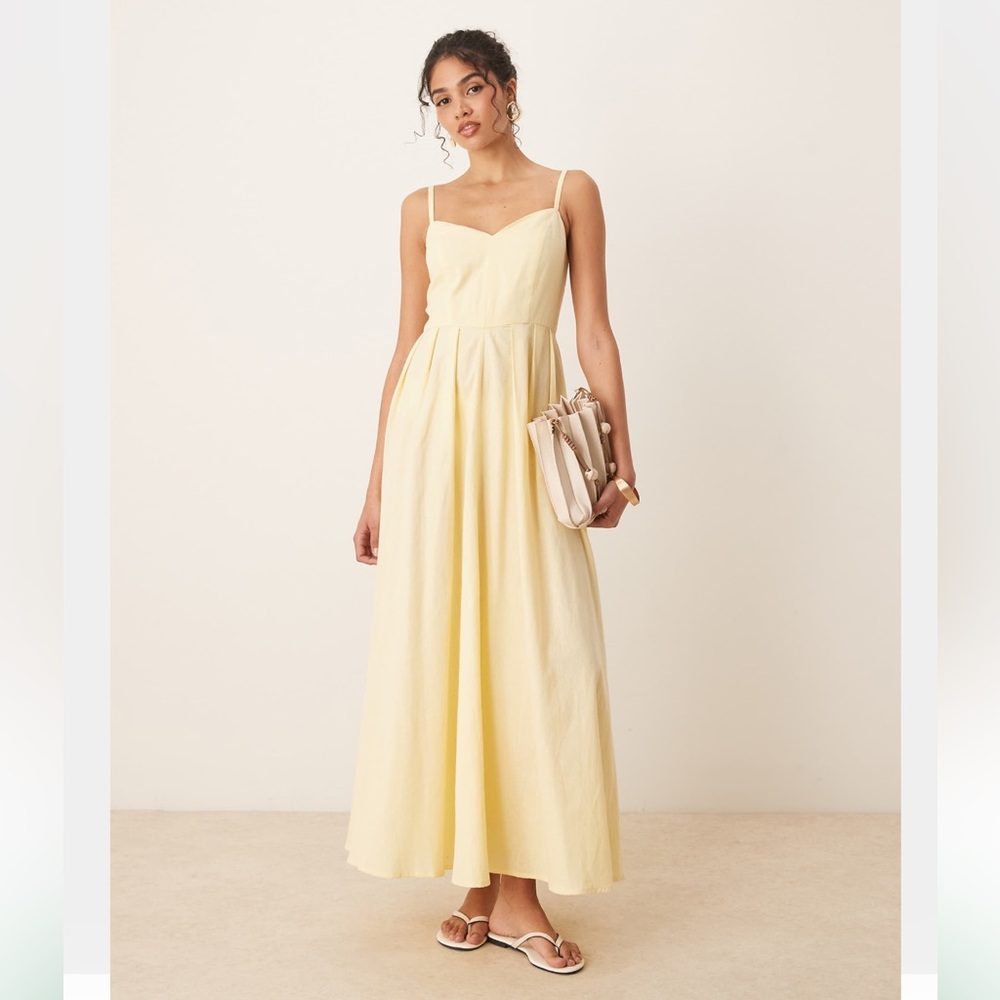 ASOS DESIGN maxi dress with corset bodice and sculpted bust in lemon